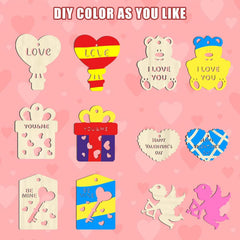 Cliths Valentine’s Day Wooden Cutouts MDF Heart, Bear & Gift Box Shapes DIY Craft Blanks for Kids’ Decor & Gifts