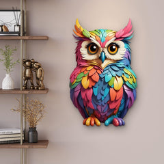 American Elm 8x11.6 Inch Owl Wall Hanging for Home Decor, Evil Eye Protection MDF Cutout, Living Room & Dining Room Wall Art