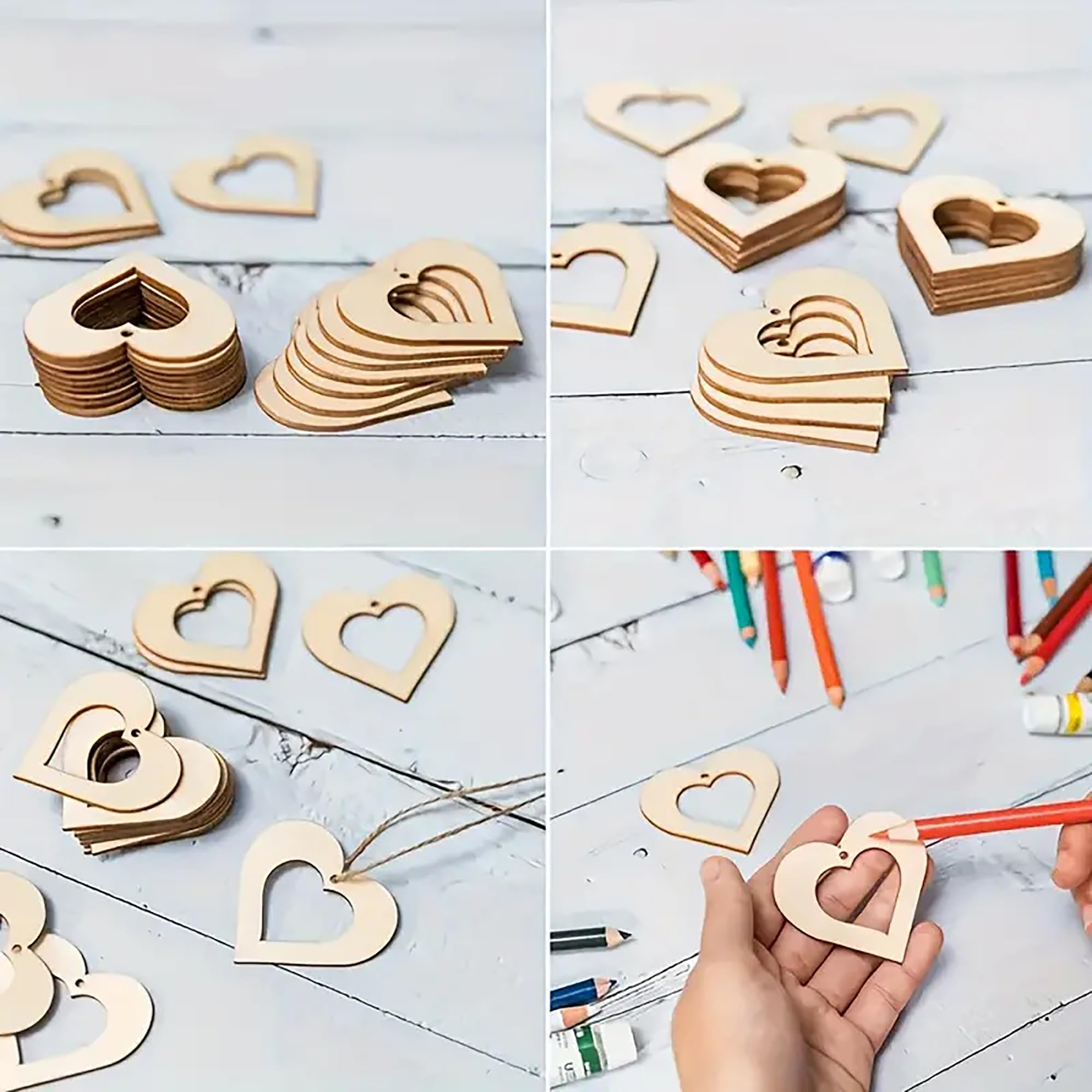 crafting supplies natural timber hollow heart figures for art
