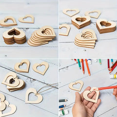 crafting supplies natural timber hollow heart figures for art