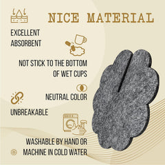 Product description card with text and an image of a gray product on a beige background
