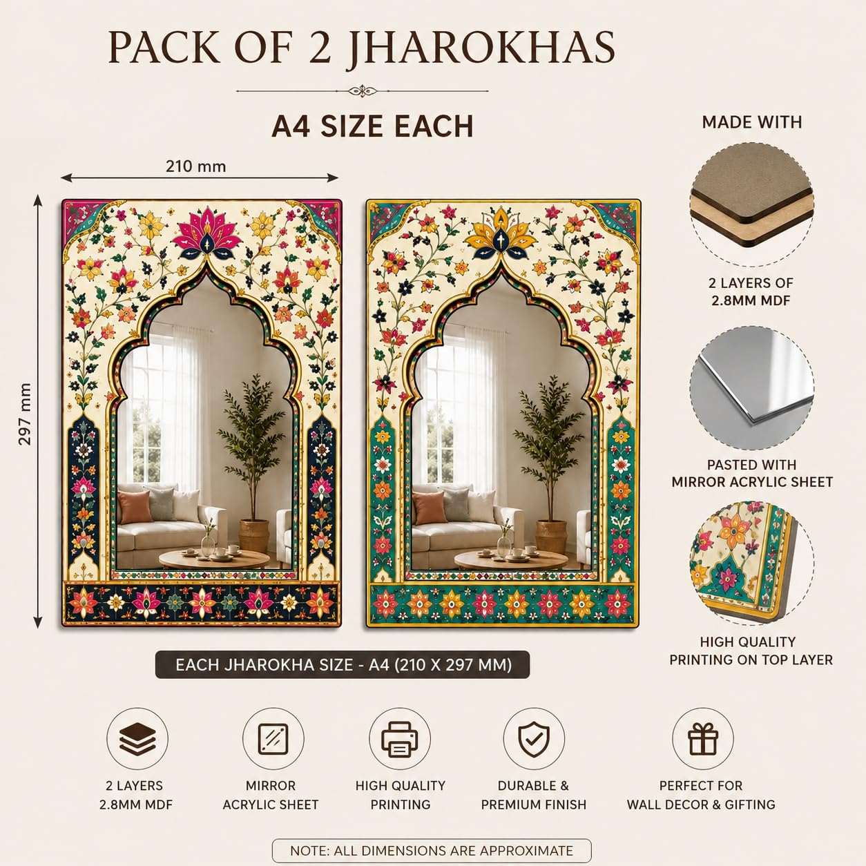 Mughal Floral Arch Mirror Wall Decor