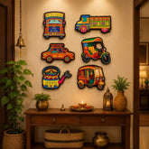 Indian folk vehicle wall decor set of 6