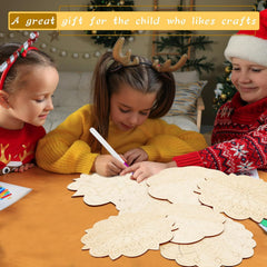 Children engaged in a craft activity with doily patterns on a table, surrounded by Christmas-themed decorations.