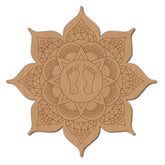 Brown mandala design with footprints in the center on a white background