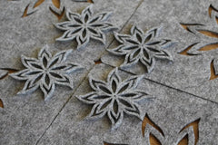 American Elm Felt Table Mats & Coasters Set of 8 Fire Aster Flower Design, Grey Placemats Coasters Dining Table Decor