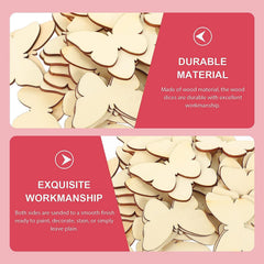 Wooden heart slices with text on durability and workmanship against a pink background