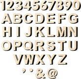 Set of wooden letters and numbers on a white background