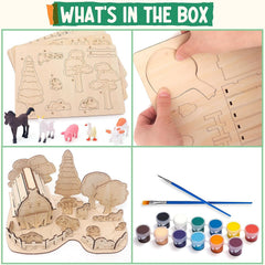 American Elm Wooden Arts and Crafts Kits for Kids Boys Girls Paint Your Own Farm Toys DIY Kids Activities Painting Kits