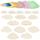 Colorful cloud-shaped cutouts on a white background
