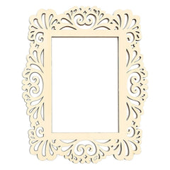 Decorative beige picture frame with intricate cut-out patterns on a white background