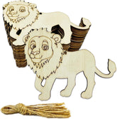 Wooden lion ornament with a tassel on a white background