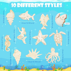 American Elm 30 Piece Unfinished Wood Cutouts Ocean Animals Wooden Crafts Animal for Kid Home Decor Ornament DIY Craft (3.9 x 0.1 Inch)