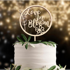 Cliths Wooden "Love in Bloom" Cake Topper Floral Wedding Cake Decor, Rustic Bridal/Baby Shower, MDF Cake Decoration