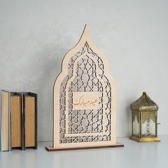 Cliths Ramadan Eid Wooden Mosque Decor Set of 2 Wreath Table Display Islamic Home Decoration