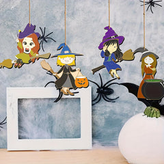 Cliths 12pcs Wooden Witch Ornaments for DIY Crafts Halloween Wood Slices