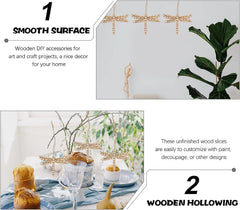 Wooden DIY accessories for art and craft projects with text on a white background.