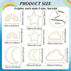 American Elm 8 Pcs Boho Wooden Macrame Frames Set Moon Star Cloud Rainbow Shapes DIY Craft Wall Hanging Decor MDF Cutouts for Weaving, Home Decoration, Room