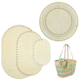 Two round woven placemats with a small woven basket on a white background