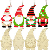 Set of colorful gnome ornaments with various designs on a white background