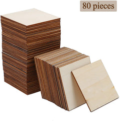 Stack of wooden sheets with '80 pieces' label on a white background