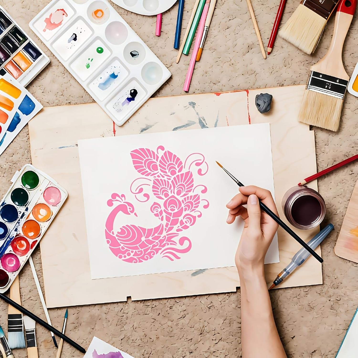 reusable peacock stencil for mandala art