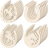 Set of wooden coasters with engraved designs on a white background