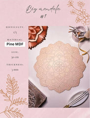 American Elm Pre-Marked Mandala Coloring Board MDF Panel DIY Adult Coloring Wall Art Easy Drawing Craft Kit