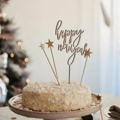 Cliths Pack of 2 Happy New Year Wooden Cake Toppers MDF Party & Home Decor, New Year Gift for Adults