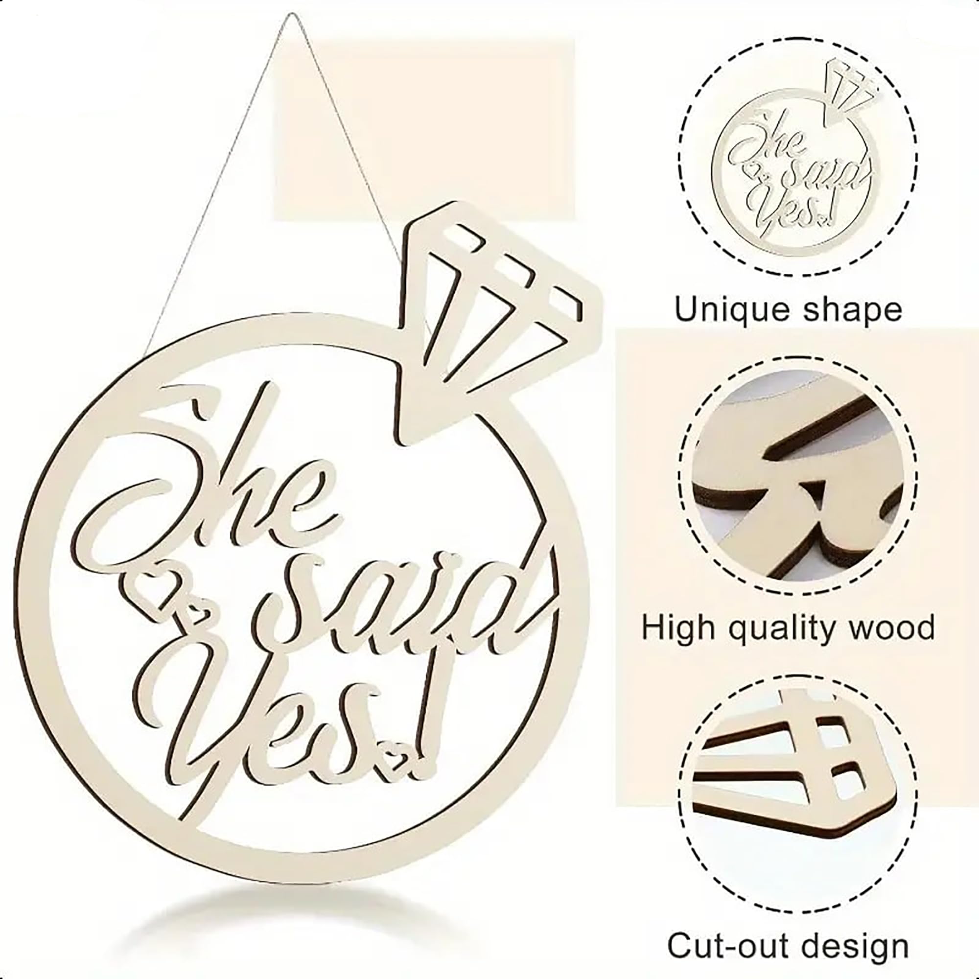 farmhouse style wood "she said yes" sign for celebrations