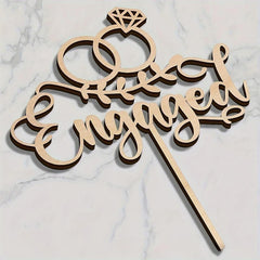 Cliths Wooden Engagement Cake Topper Diamond Ring Design for Wedding Bachelorette Bridal Shower Decorations