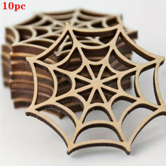 Wooden coasters with spider web design on a white background