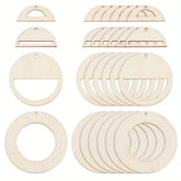 American Elm 120 Pcs Wooden Craft Pendants Set MDF Laser Cut Shapes for DIY Art & Jewelry Making Mixed Rings & Half-Round Shapes Hanging Ornaments for Kids