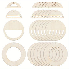 American Elm 120 Pcs Wooden Craft Pendants Set MDF Laser Cut Shapes for DIY Art & Jewelry Making Mixed Rings & Half-Round Shapes Hanging Ornaments for Kids