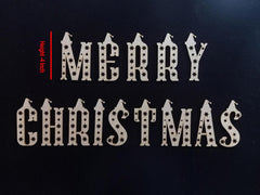 Decorative 'Merry Christmas' text with snowflake details on a black background