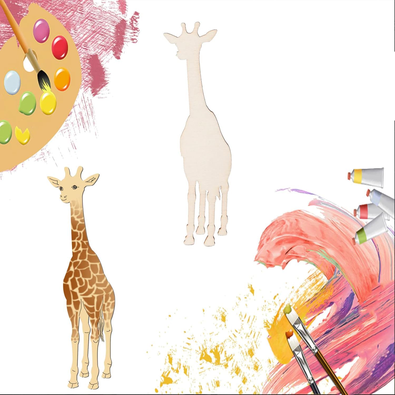 pack of 10 giraffe wood cutouts