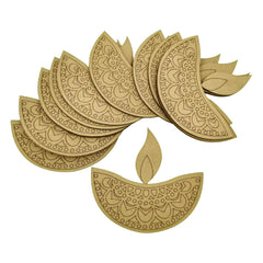 Cliths 12 Pcs Wooden Diya Shape Cutouts for Diwali DIY Crafts Home Decor Festive Rangoli MDF Diya Painting Activities Art Projects