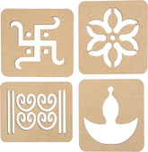 American Elm Set of 4 Wooden Swastik Rangoli Boards Readymade Template for DIY Holi Decoration Indian Traditional Festival Craft Easy to Use Reusable Rangoli Stencils Art Activity