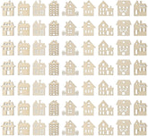 Pattern of small house shapes arranged in a grid on a white background