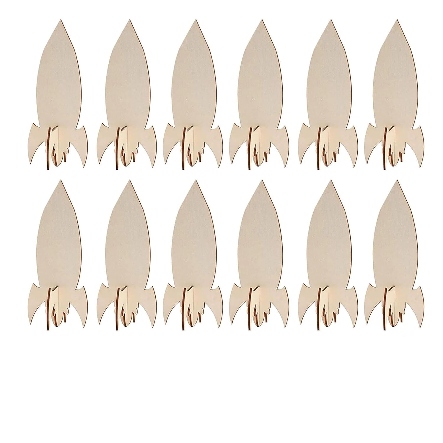 Set of wooden rocket shapes on a white background