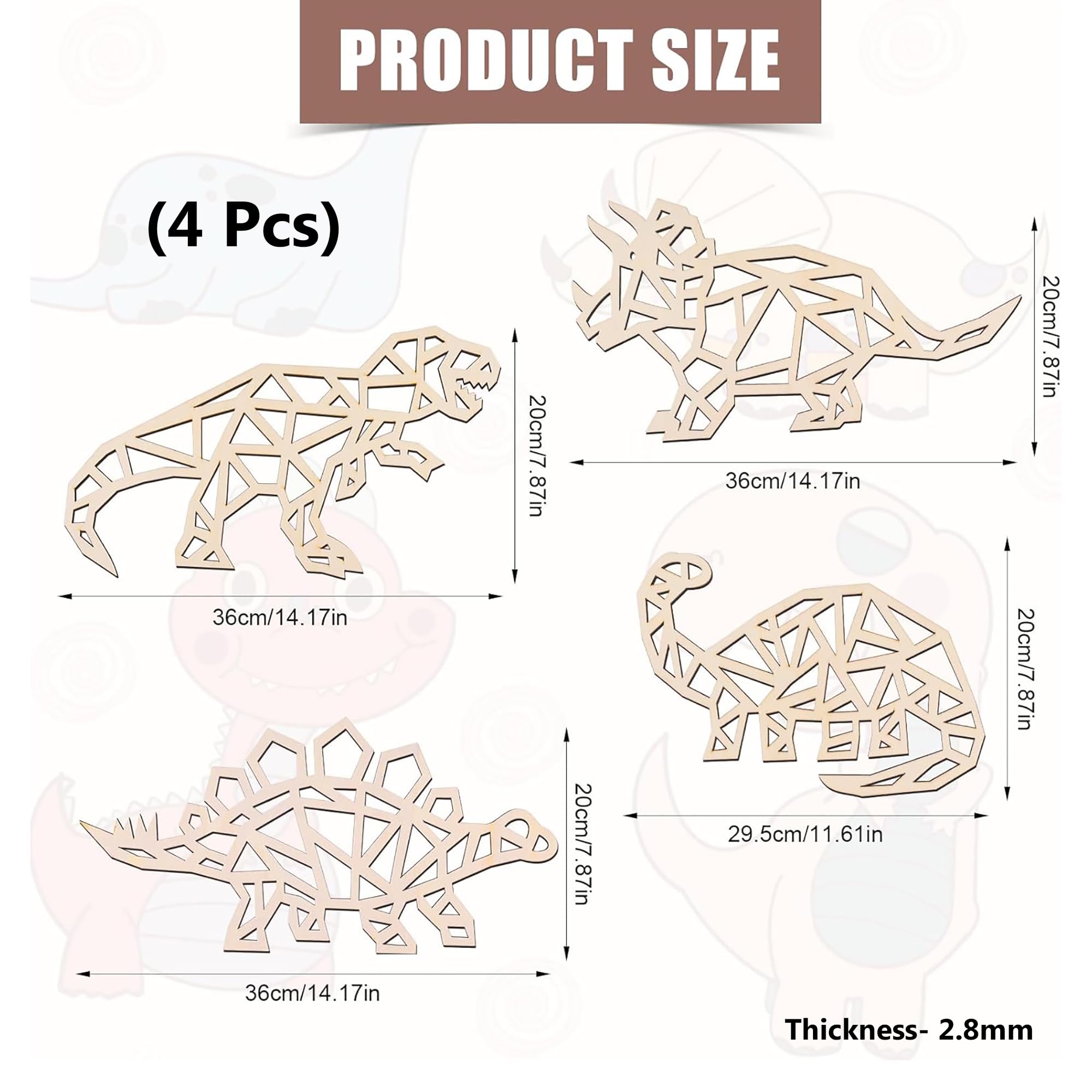 unfinished wooden dinosaur wall art for kids' room