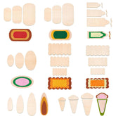 Cliths 24 Pcs Wood Cutouts Assorted Shapes Oval, Teardrop, Cloud, Pencil & Rectangle MDF Blanks for DIY Crafts, Home Decor