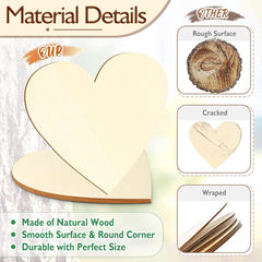 Heart-shaped wooden cutout with material details on a light background