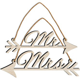 Wooden sign with 'Mr' and 'Mrs' text on a white background