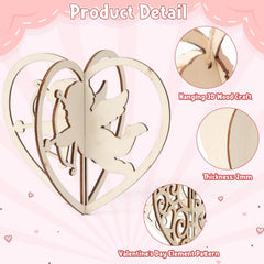 Heart-shaped wooden craft with fairy design on a pink background