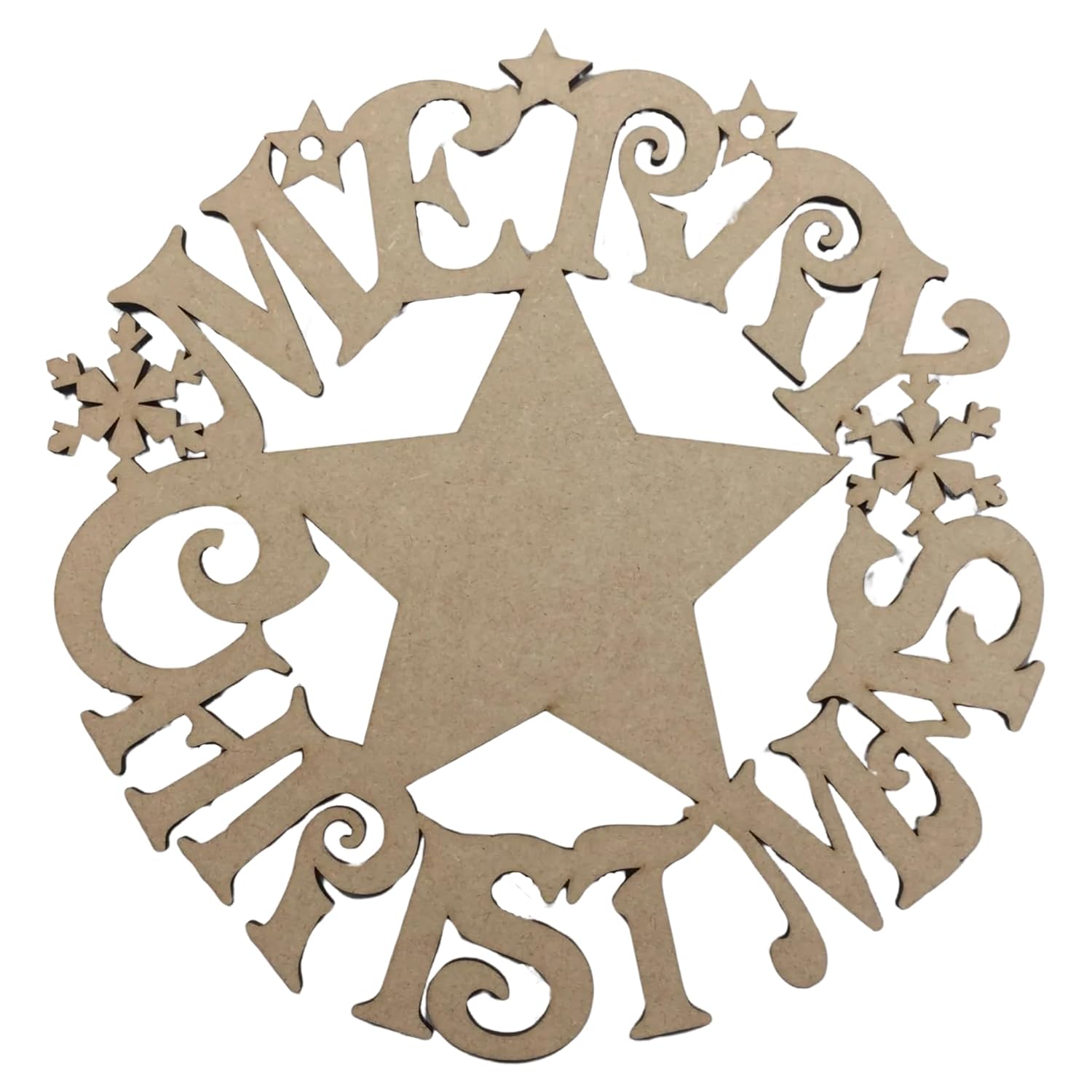 Decorative star-shaped cutout with 'Merry Christmas' text on a white background