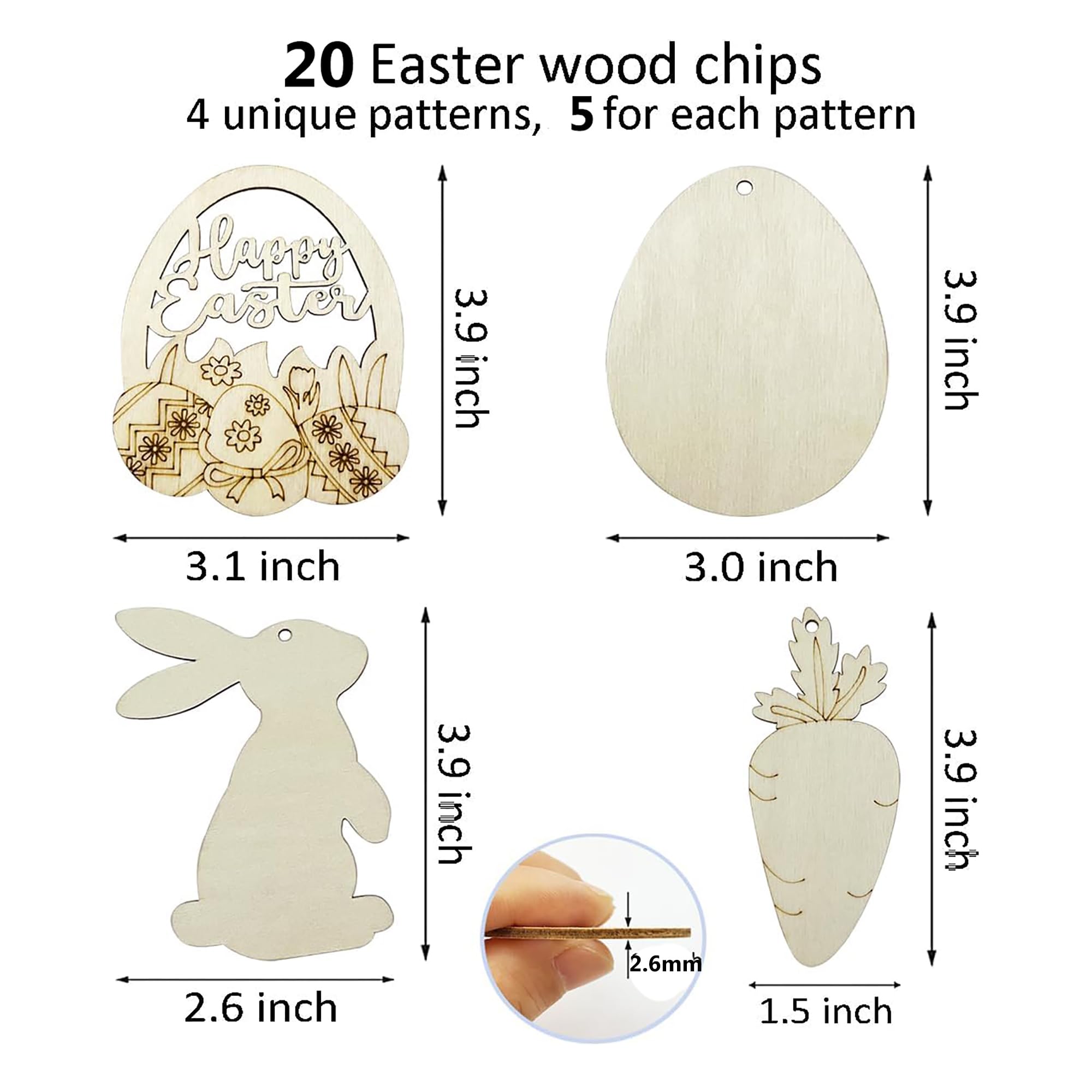 Unfinished wooden Easter bunny and egg shapes for DIY