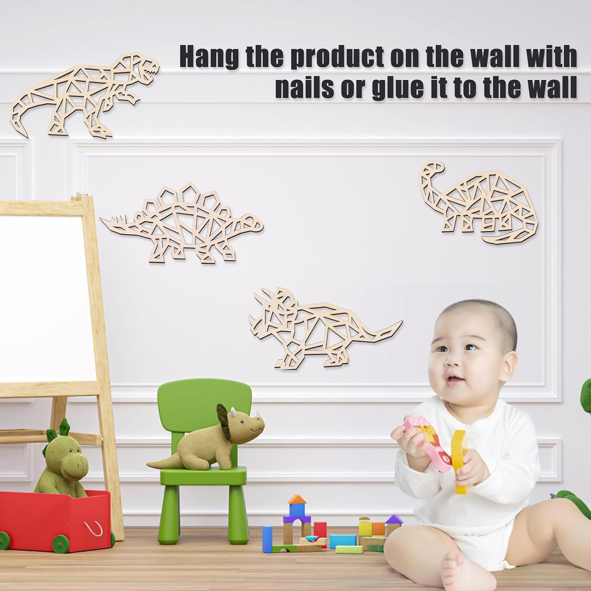 child-friendly timber dinosaur figures for bedroom walls