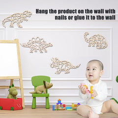 child-friendly timber dinosaur figures for bedroom walls