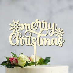 Cliths "Merry Christmas" Keepsake Cake Topper Rustic Wooden Holiday Decor for Xmas & Festive Parties